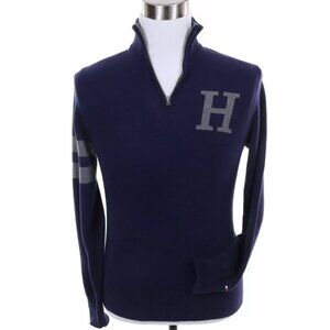 Tommy Hilfiger Men 1/4 Zip Turtleneck H Logo Solid Sweater - Medium - Navy